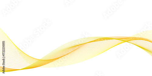 Abstract golden or yellow wave and curve lines background. Abstract frequency sound wave technology and science background. Wavy banner, template design. business, luxury. 
