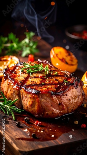Grilled steak with roasted vegetables