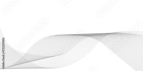 Abstract grey smooth element wavy modern curve lines on transparent background. Digital frequency track equalizer. Abstract frequency sound wave lines, twisted curve lines and technology background.	