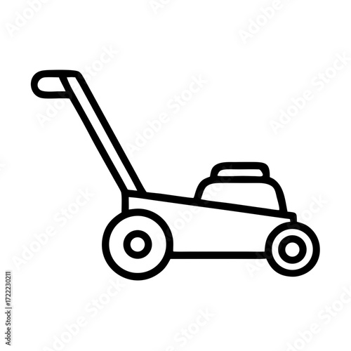 Lawn mower with wheels and a handle for mowing, transparent background, isolated, vector, icon 