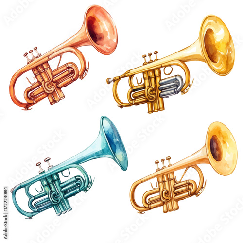 German Brass Bands, watercolor illustration vector, isolated on a white background.