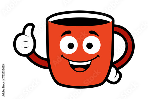 Happy cartoon coffee mug giving a thumbs up