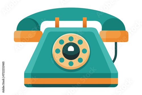 Retro teal and orange rotary dial telephone illustration