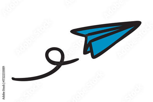 Paper plane flying, playful planner sticker, colorful, hand drawn