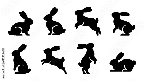 Vector set of rabbit silhouette poses.
