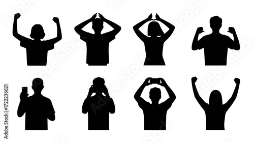 Vector set of human silhouette gestures and expressive poses.
