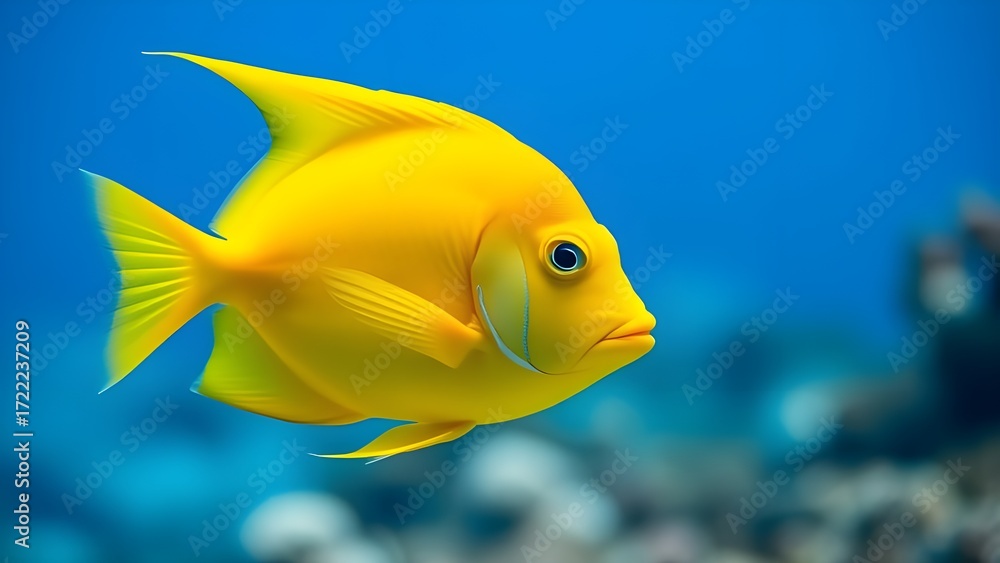 Naklejka premium yellow tang fish swimming near coral reef