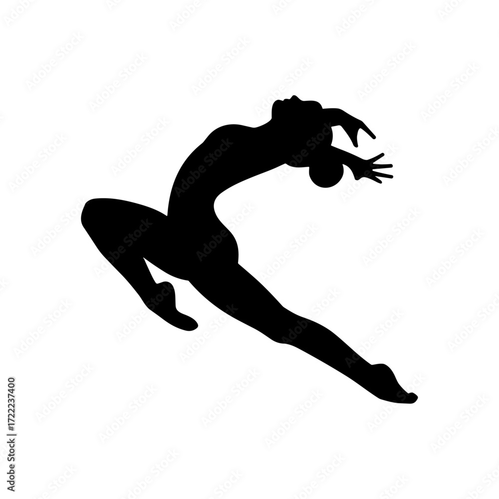 Obraz premium Vector gymnast silhouette logo male and female, Cheerleader silhouette vector illustration performing jump cheerleading squad team, split in jump gymnastics black isolated