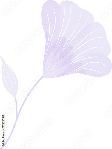 délicate fleur violette illustrée avec pétales ondulés et feuilles élancées