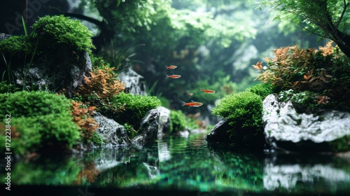 Aquarium landscape with small fish