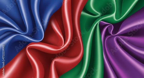 Illustration of draped colorful satin fabric with folds and highlights creating a smooth texture look