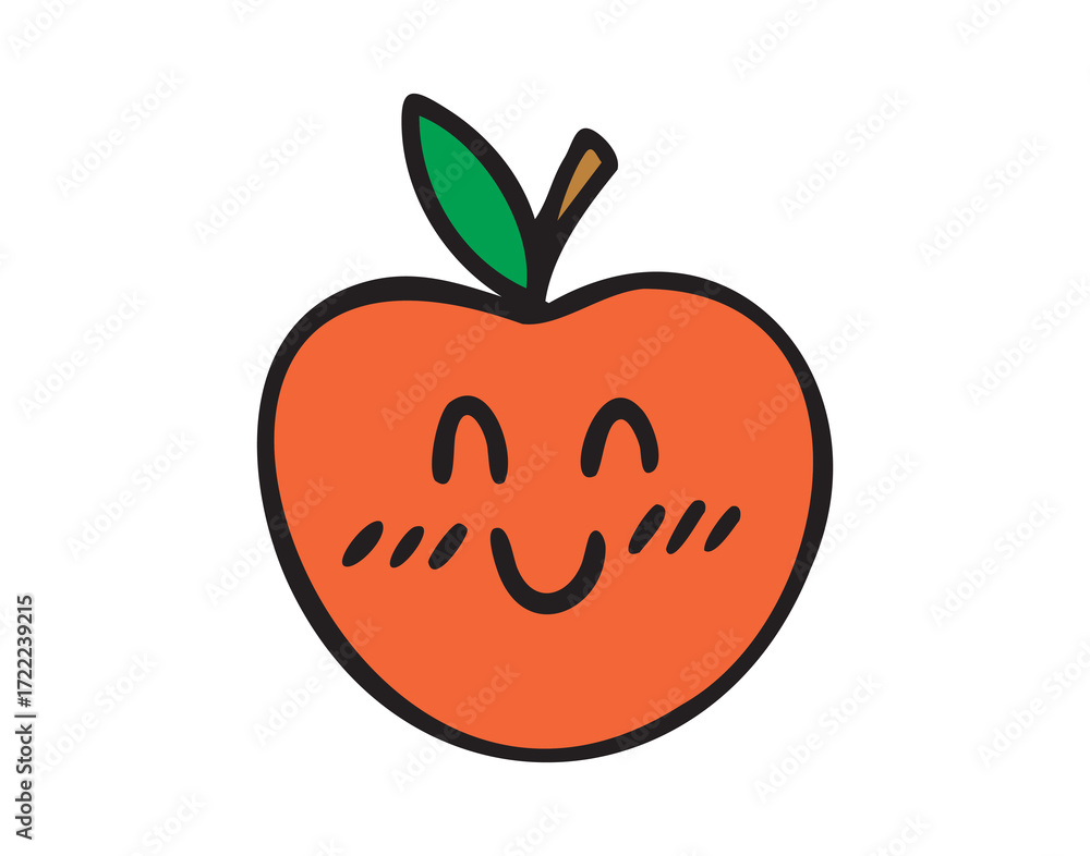 Fototapeta premium Smiling apple with closed eyes, cute classroom doodle, colorful, hand drawn