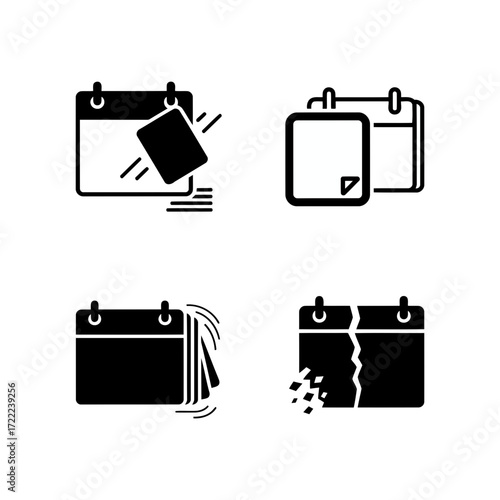 Vector art of calendar date black glyph icons set time management schedule and planning reminder and agenda isolated vector illustrations