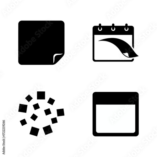 Vector art of calendar date black glyph icons set time management schedule and planning reminder and agenda