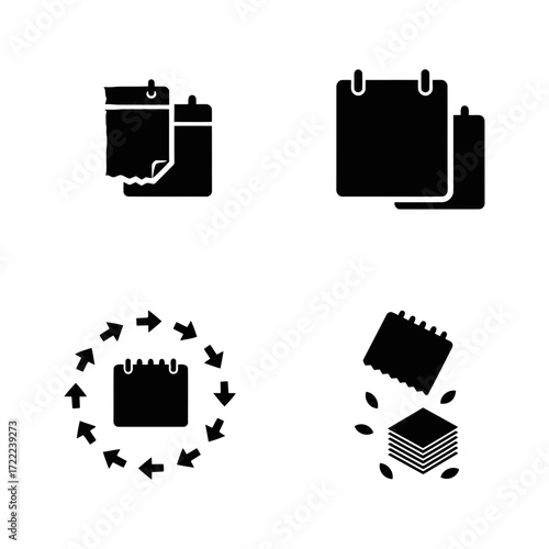 Vector art of calendar date black glyph icons set time management schedule and planning reminder and agenda