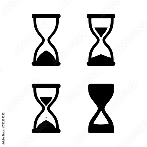 Vector art of collection of hourglass icons, representing time, deadline, and patience in a minimalist and symbolic style