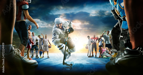 Canvas Print The multi sports collage including boxing, ice hockey, basketball, cycling, socc