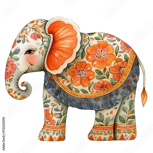 Elephant Decoration, watercolor drawing vector, isolated on a white background.