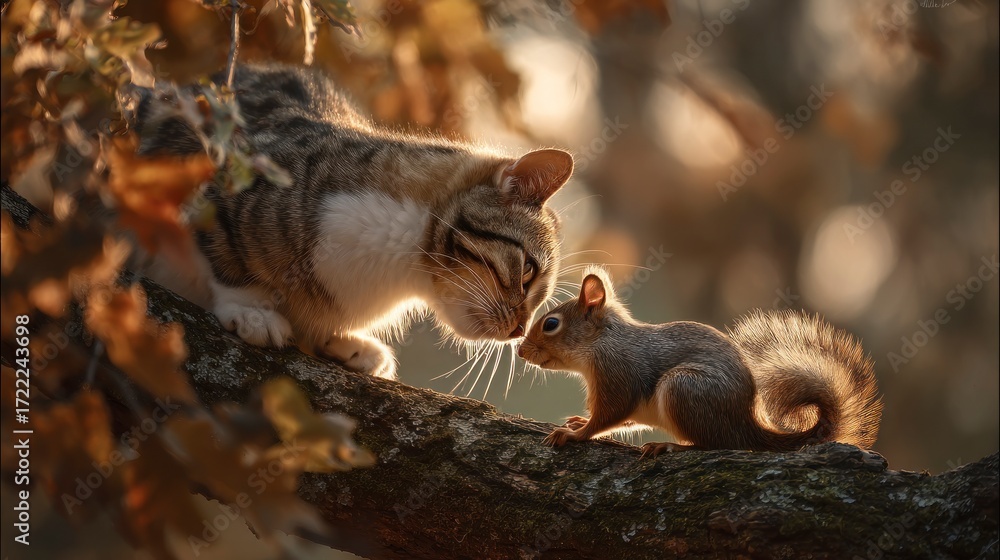 Obraz premium Cat and squirrel connection