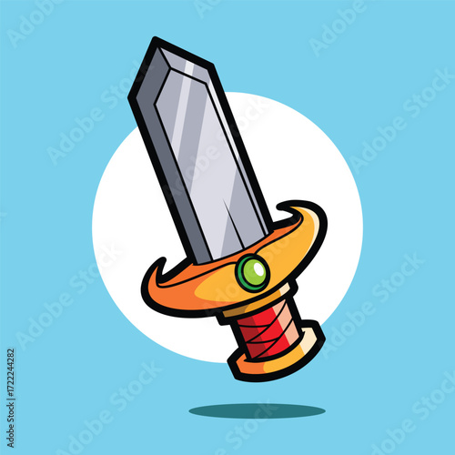 Cartoon Short Sword Icon – Warrior Combat Blade and Medieval Weapon Illustration
