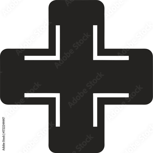 Black cross symbol with white outline