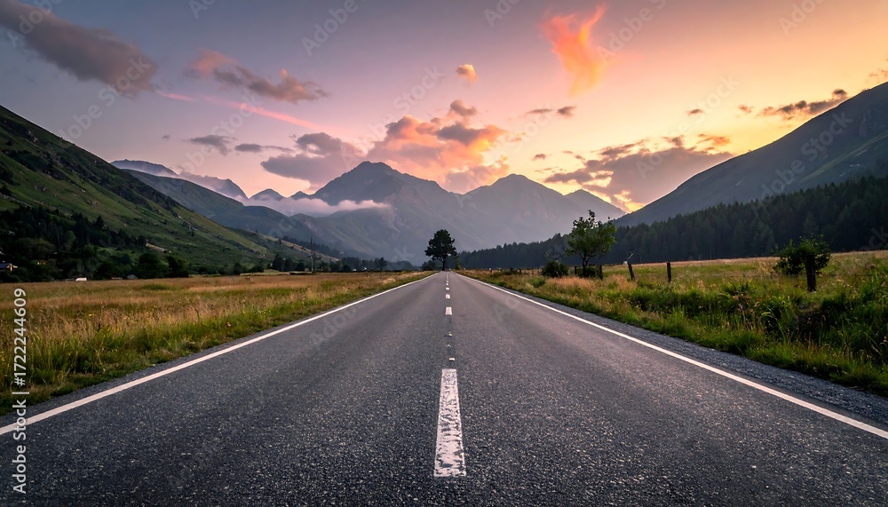 Naklejka premium Scenic mountain road at sunset