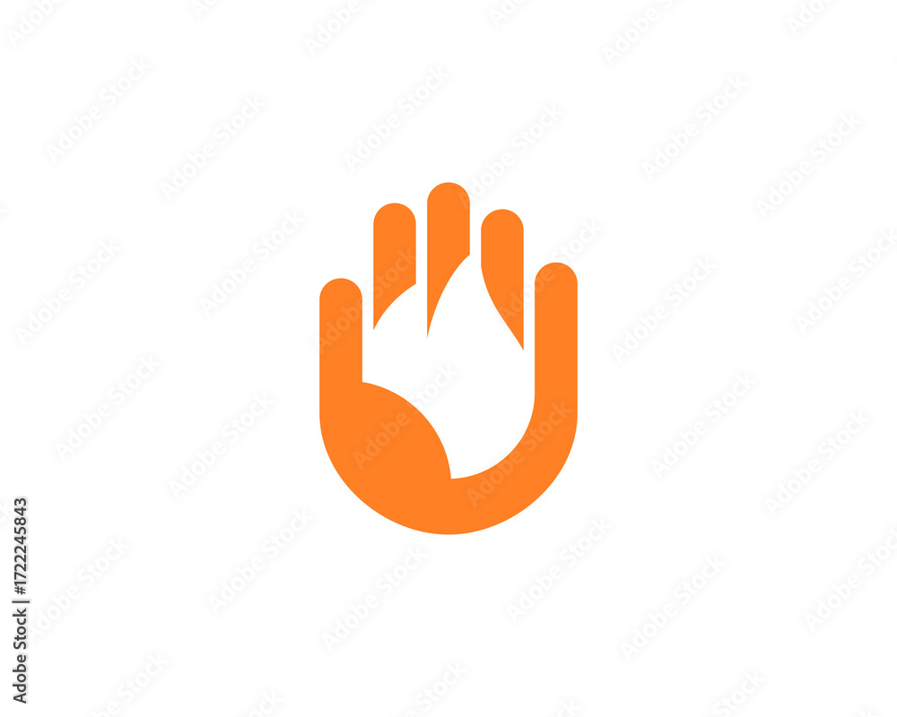 Obraz premium Abstract fire, flame in the hand palm logo design. Universal minimalistic danger, burning, energy sign symbol logotype.