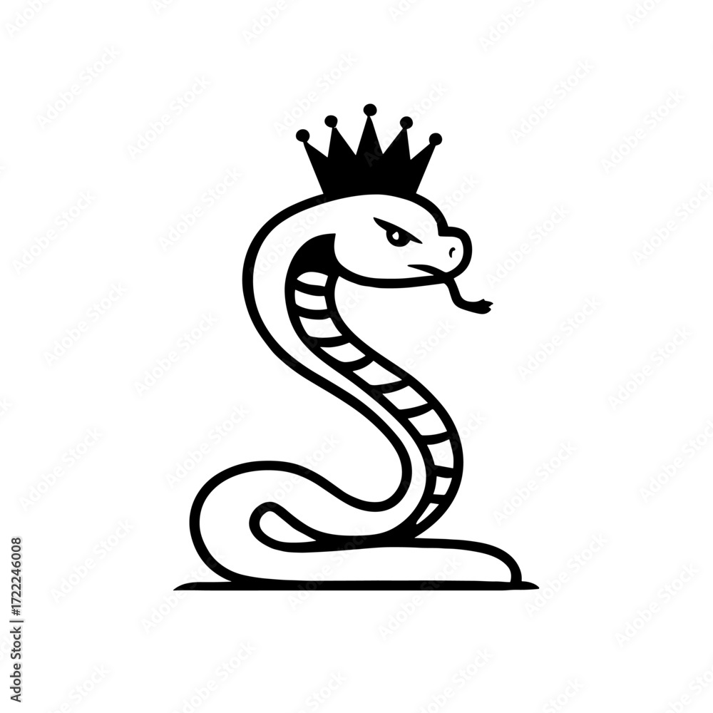 Fototapeta premium King Cobra. King Cobra simple black and white line art vector logo