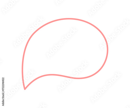 Fluid hand drawn speech bubble outline in soft pink forms a round chat box icon. Speech and message concept as a simple conversation textbox, modern outline for talk or chat element in communication