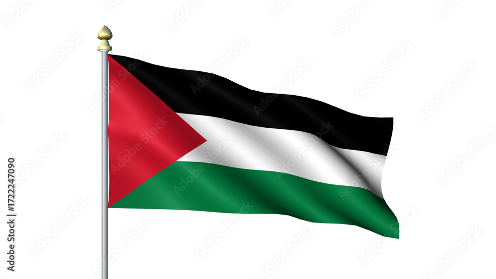 Obraz premium Waving Palestine national flag on flagpole with transparent background