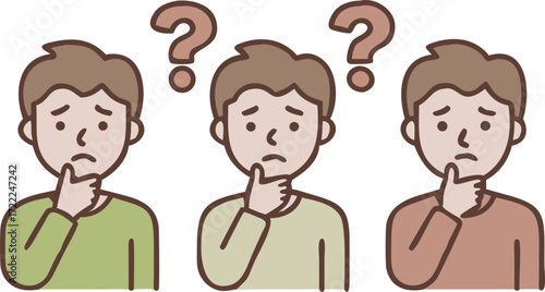 Three confused men pondering questions with question marks above their heads