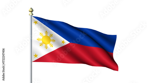 Waving Philippines national flag on flagpole with transparent background