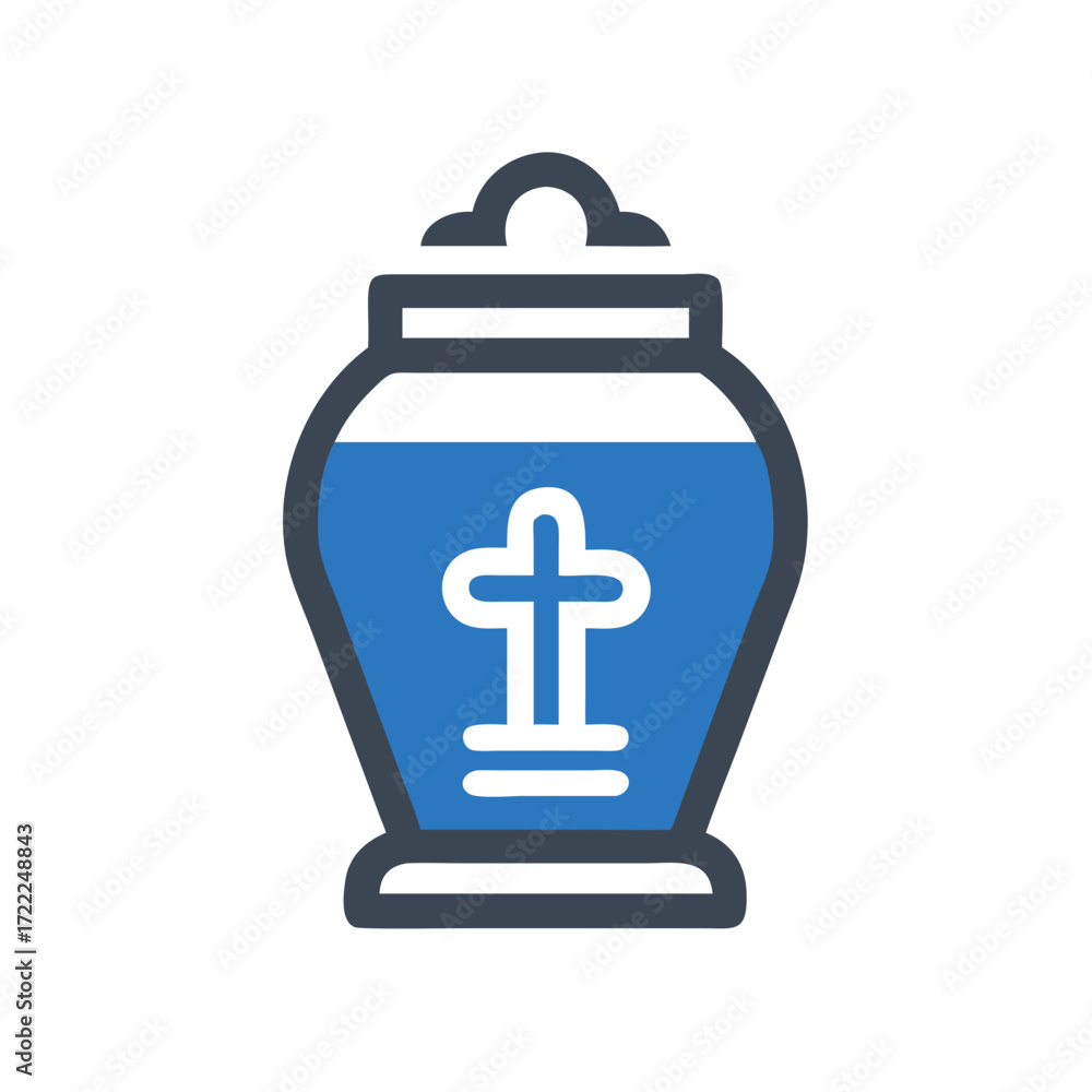 Obraz premium Funeral urn with cross symbol in modern design and blue color 