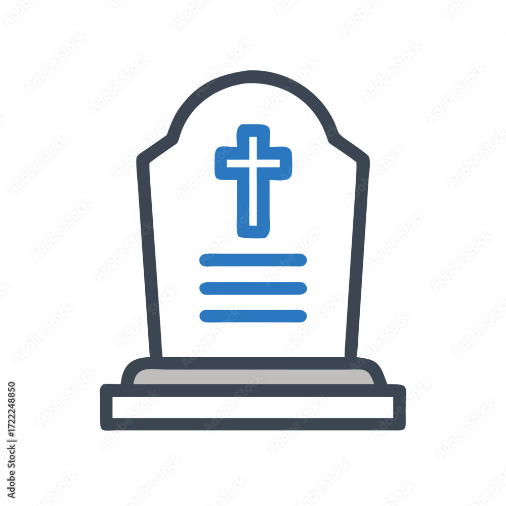 Fototapeta premium Tombstone with cross symbol and inscription space in gray and blue