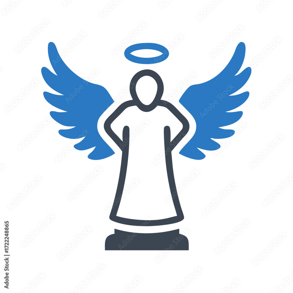 Obraz premium Angel statue graphic with blue wings and halo design