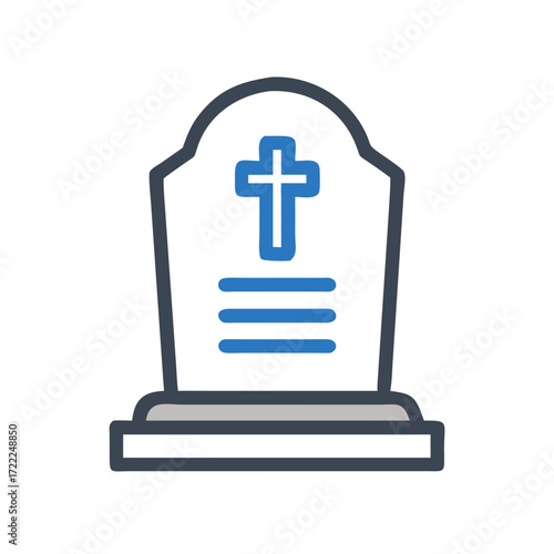 Tombstone with cross symbol and inscription space in gray and blue  