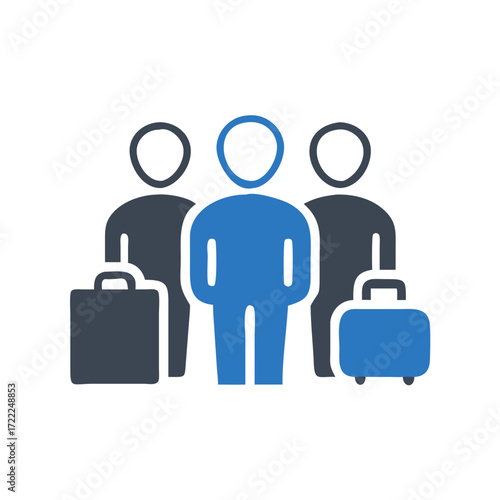 Group of people with luggage representing travel concepts  