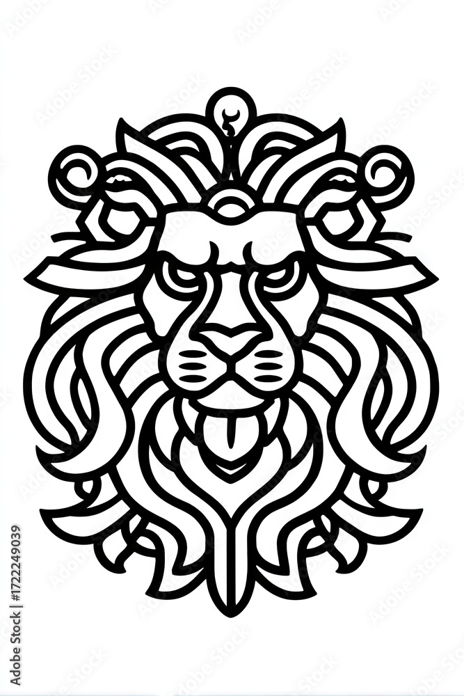 Obraz premium Ornate lion's head design in bold, graphic lines.