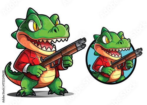 Gangster Crocodile Mascot with Shotgun Icon – Mafia Reptile Character Illustration