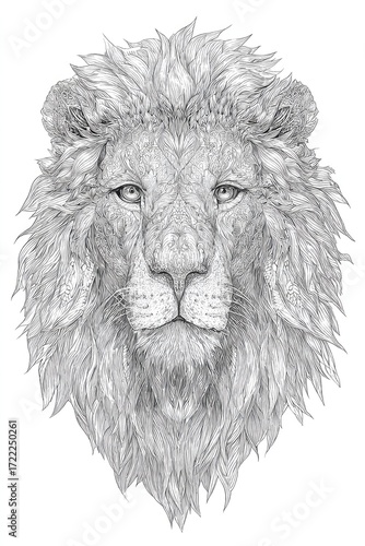 Wallpaper Mural Detailed black and white illustration of a majestic lion's head, showcasing intricate patterns and delicate linework. Torontodigital.ca