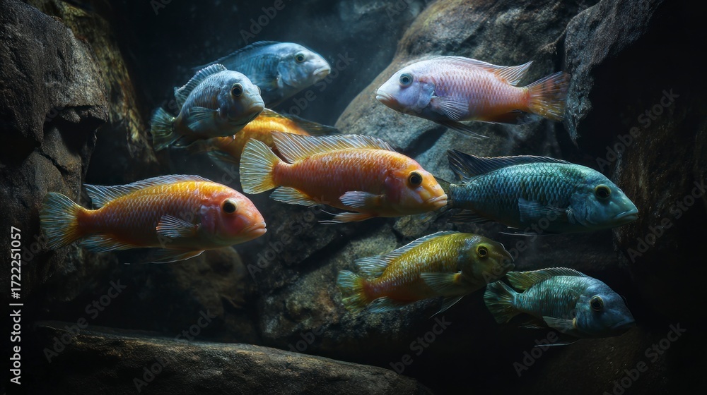 Naklejka premium Colorful aquarium fish display