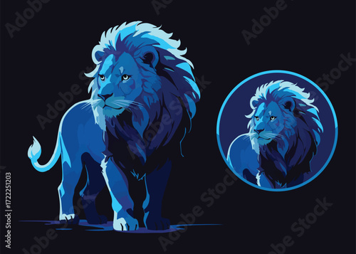 Blue Lion Illustration Side View Logo