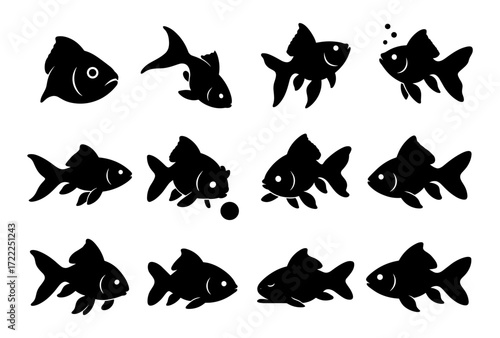 Collection of goldfish silhouettes in various poses