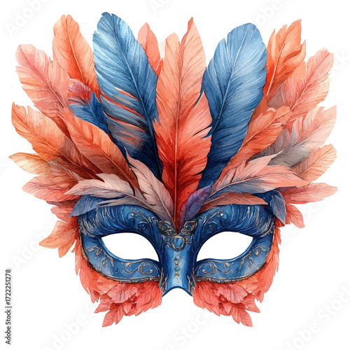 watercolor vector of Carnival Mask, isolated on a white background.