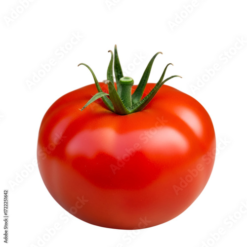 Wallpaper Mural Close up of a ripe and juicy red tomato with green stem isolated on transparent background, showcasing its vibrant color and smooth skin Torontodigital.ca