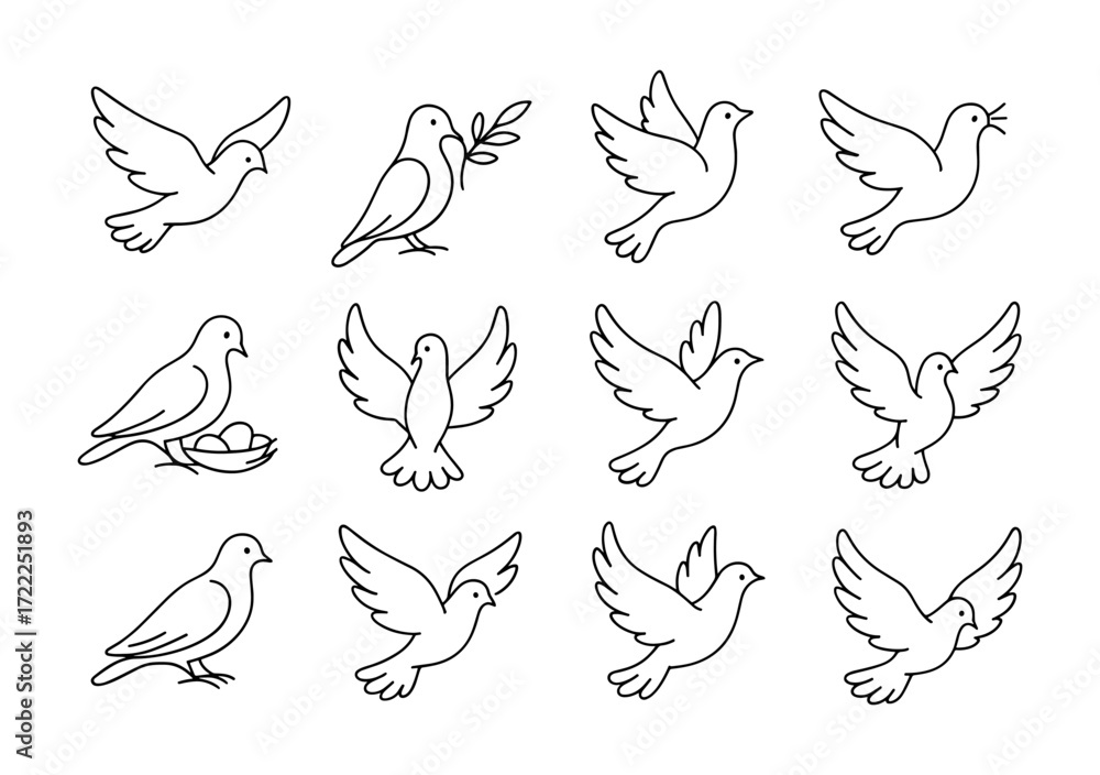 Obraz premium Peaceful dove collection: minimalist line art with various poses