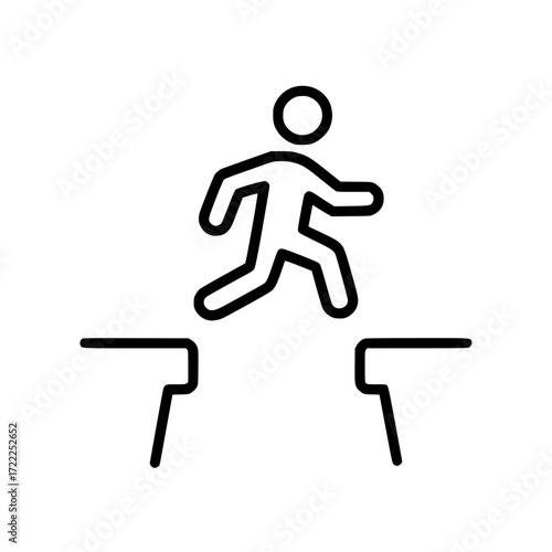 Person Jumping Over Gap Icon Showing Challenge and Progress
