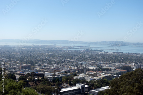 City of Berkeley with San Francisco Bay in the Background – A scenic photo featuring the city of Berkeley in the foreground with the expansive San Francisco Bay in the background. This wide view highl