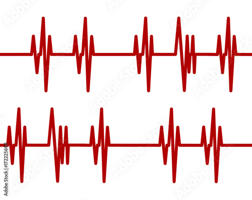 Repeating red heartbeat line on a white background. Medical EKG or ECG cardiogram illustration