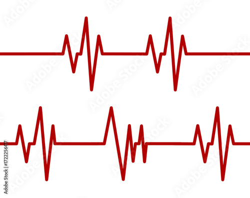 Repeating red heartbeat line on a white background. Medical EKG or ECG cardiogram illustration
